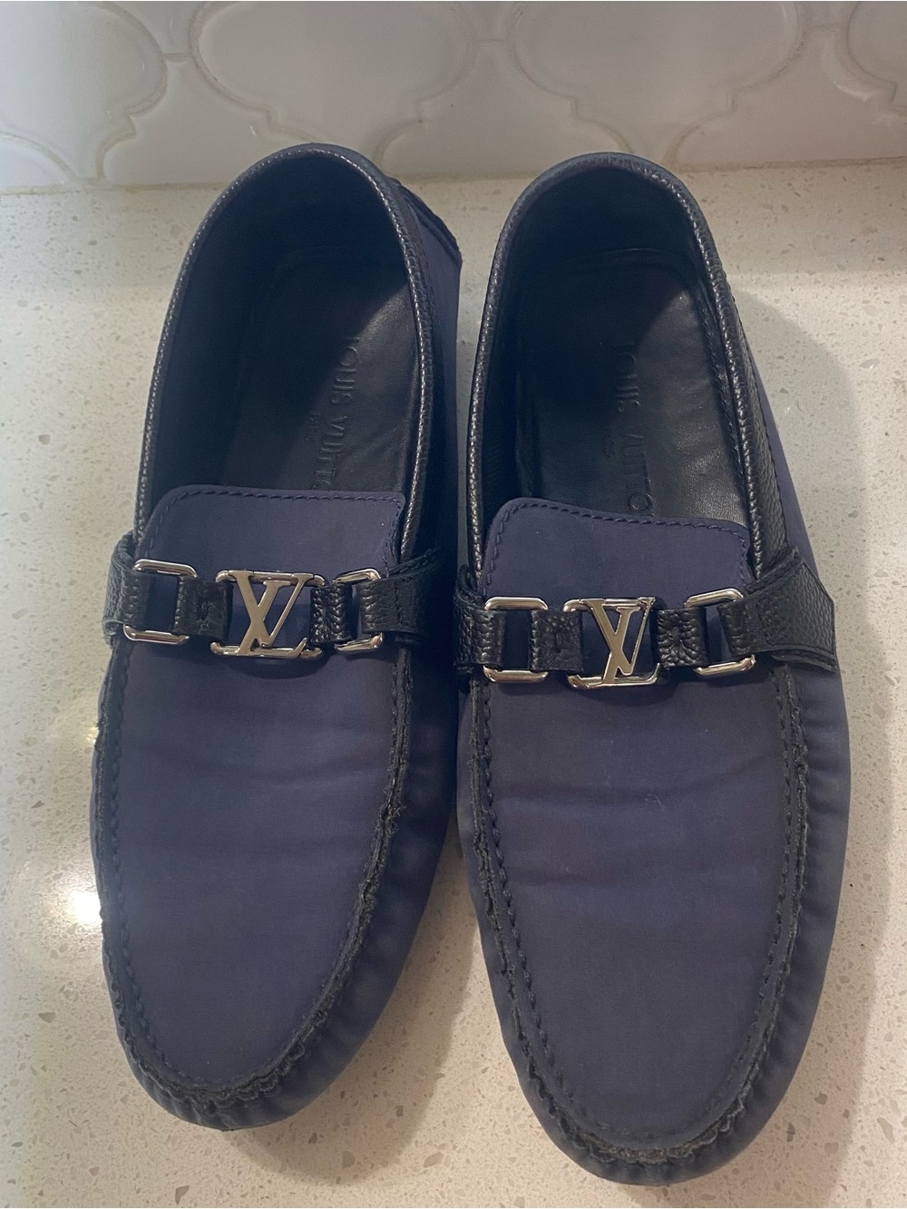 Louis Vuitton Blue Suede Driving Shoes with LV Buckle - Picture 5 of 5